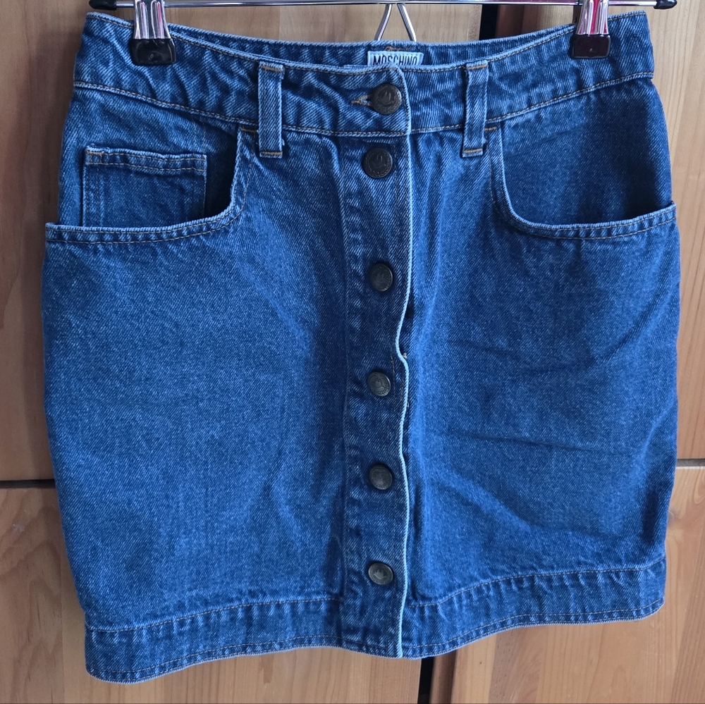 Moschino Mid Blue Denim Button-Up Mini Skirt Size 40 Or 26 In Waist